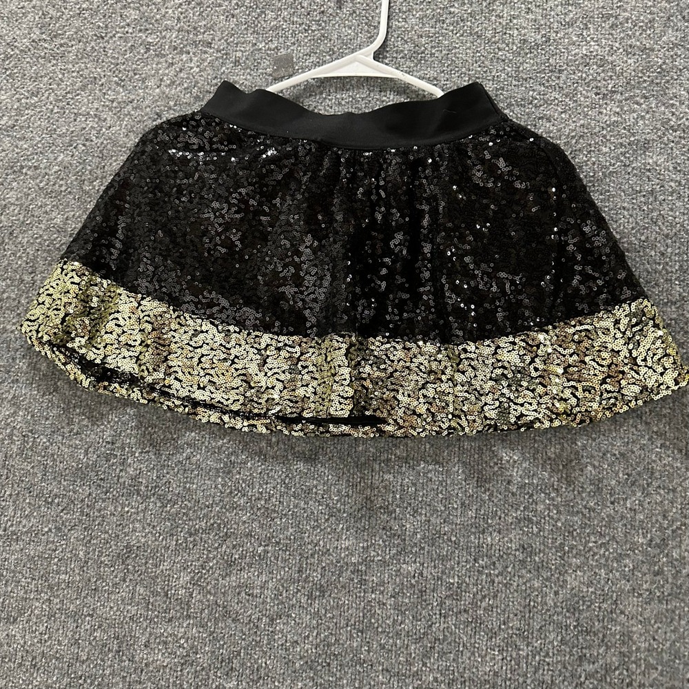 Unbranded Sequin Skort Girls Size S Black Gold Sparkly Dance Cheer Mini Skirt
